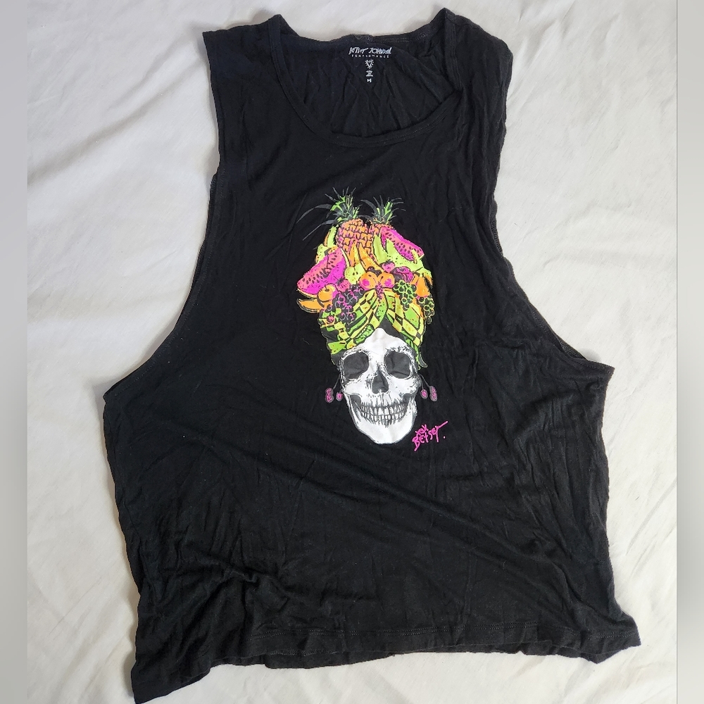 Betsey Johnson Black Tank Top with Colorful Skull Design